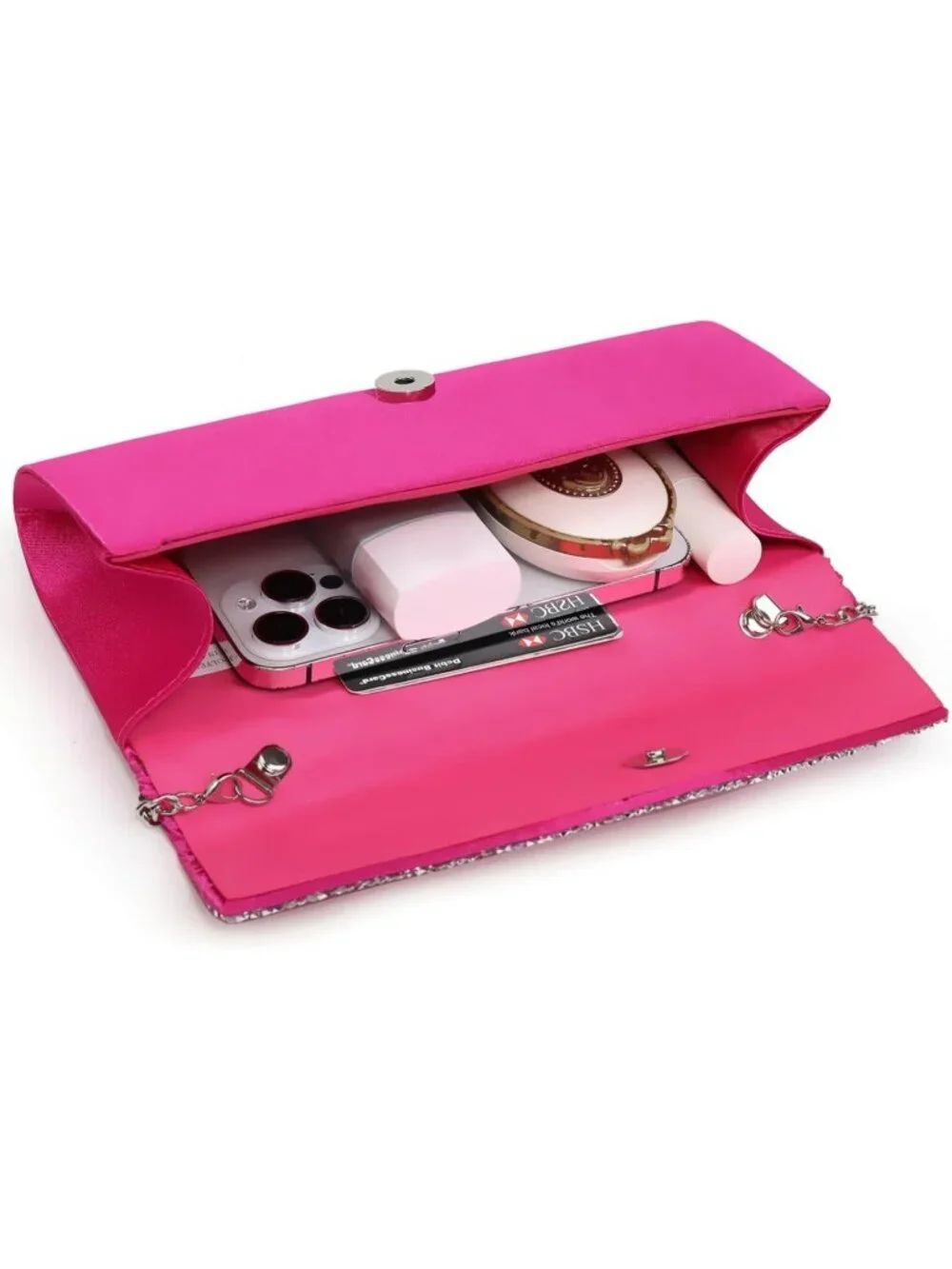 Women's Fuchsia Rhinestone Evening Clutch Purse Formal Hand Bag Prom Party Bag